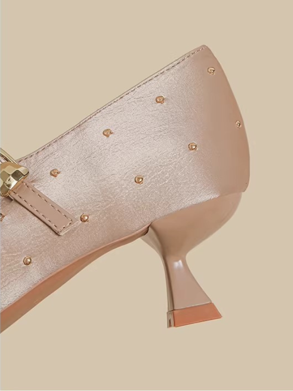 Studded Ribbon Strap Pumps