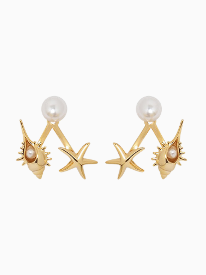 【EGO ACC】Starfish & Shell Pearl Earrings