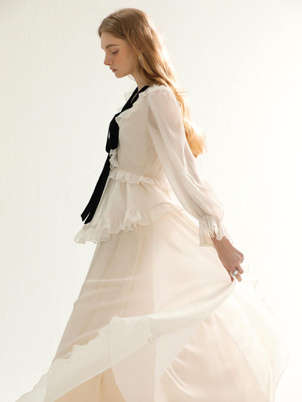 Noir Ribbon Frill Dress