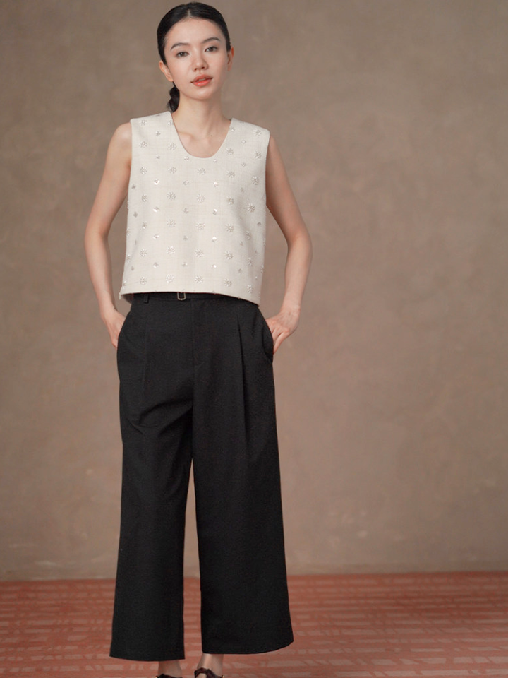 Floral Beaded Tweed Top