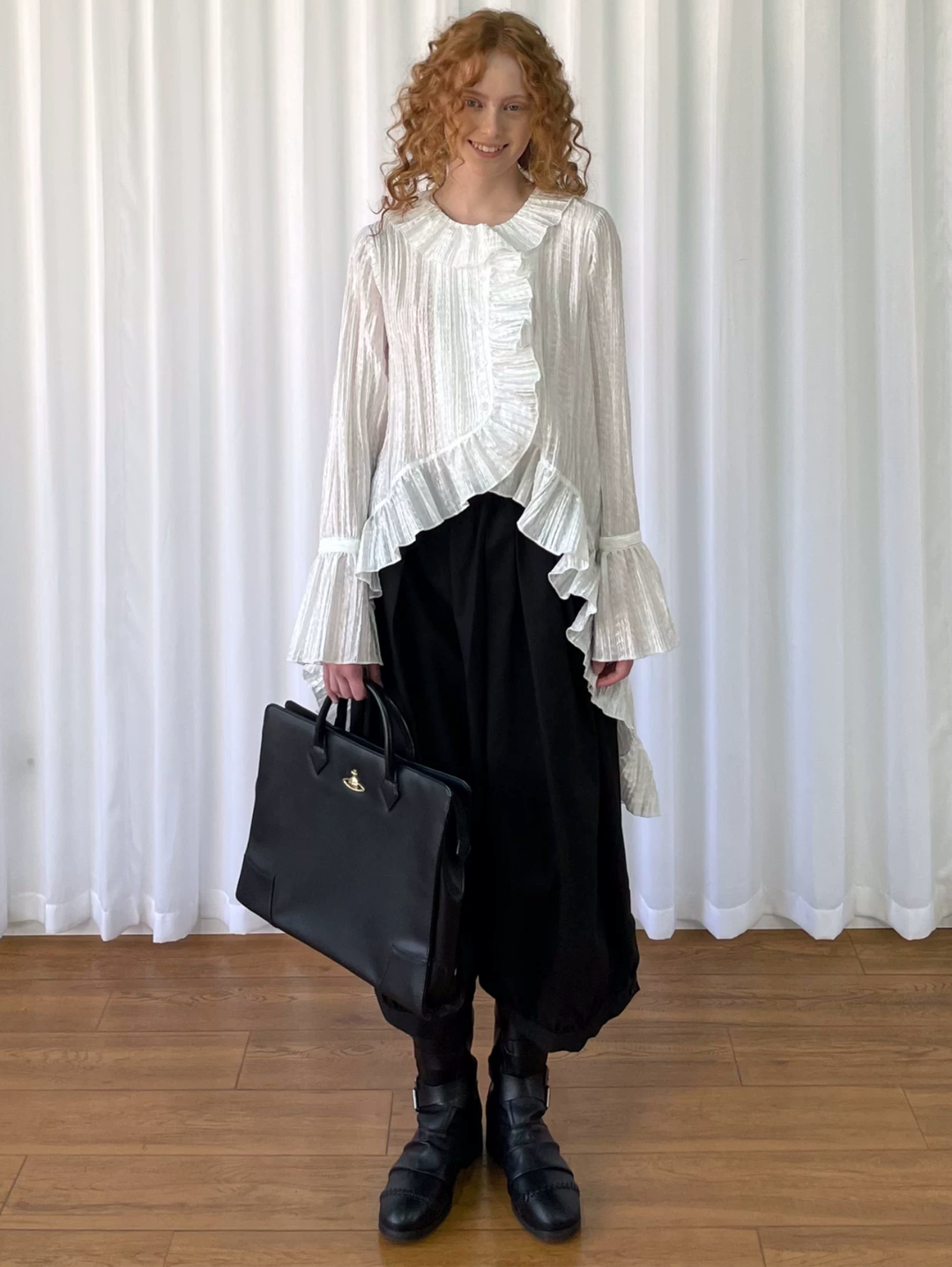 【Loose Smell】Pleated Ruffle Long Blouse