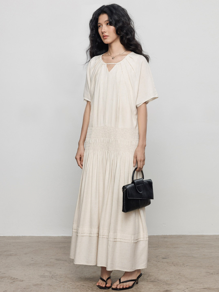 Keyhole Shirring Maxi Dress
