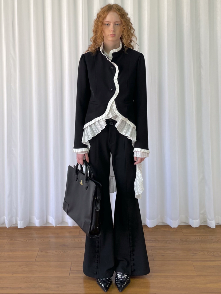 【Loose Smell】Pleated Ruffle Long Blouse