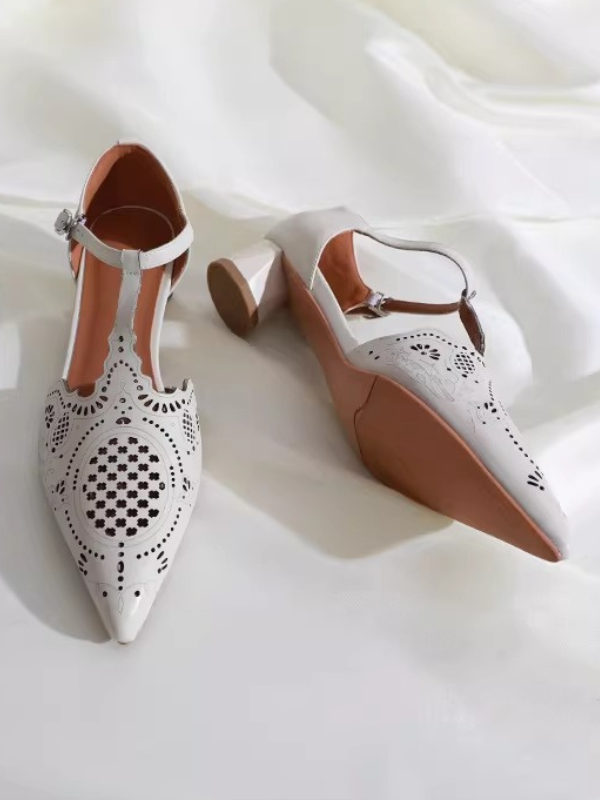Classic Cutwork T-Strap Pumps