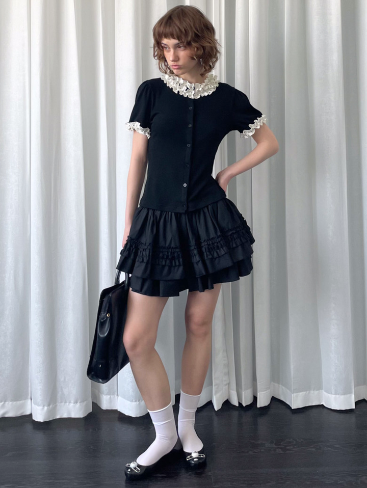 〈Pre Order〉【Loose Smell】Dot Frill Rib Top