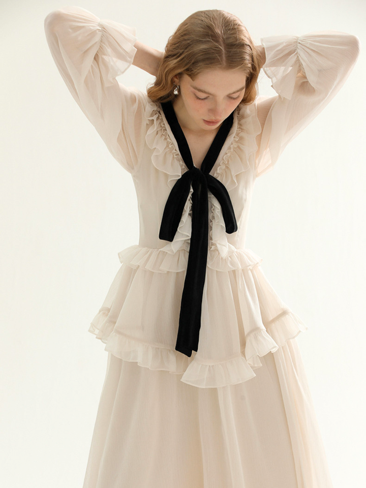 Noir Ribbon Frill Dress