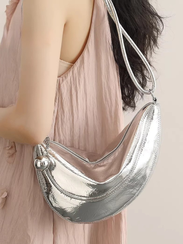 Metallic Crescent Charm Bag