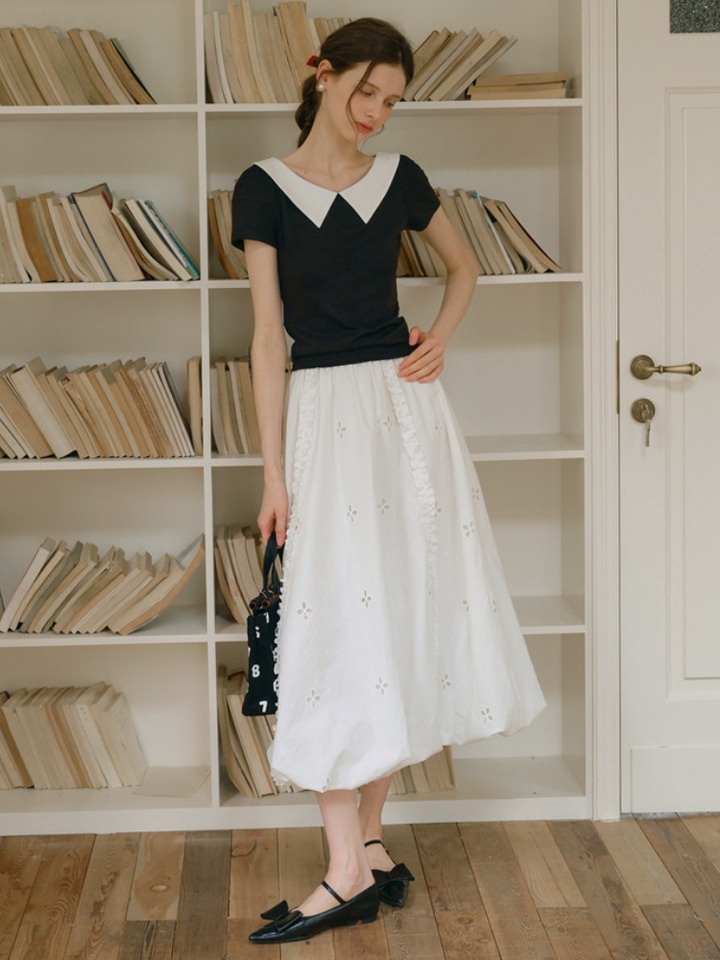 Embroidered Collar Top