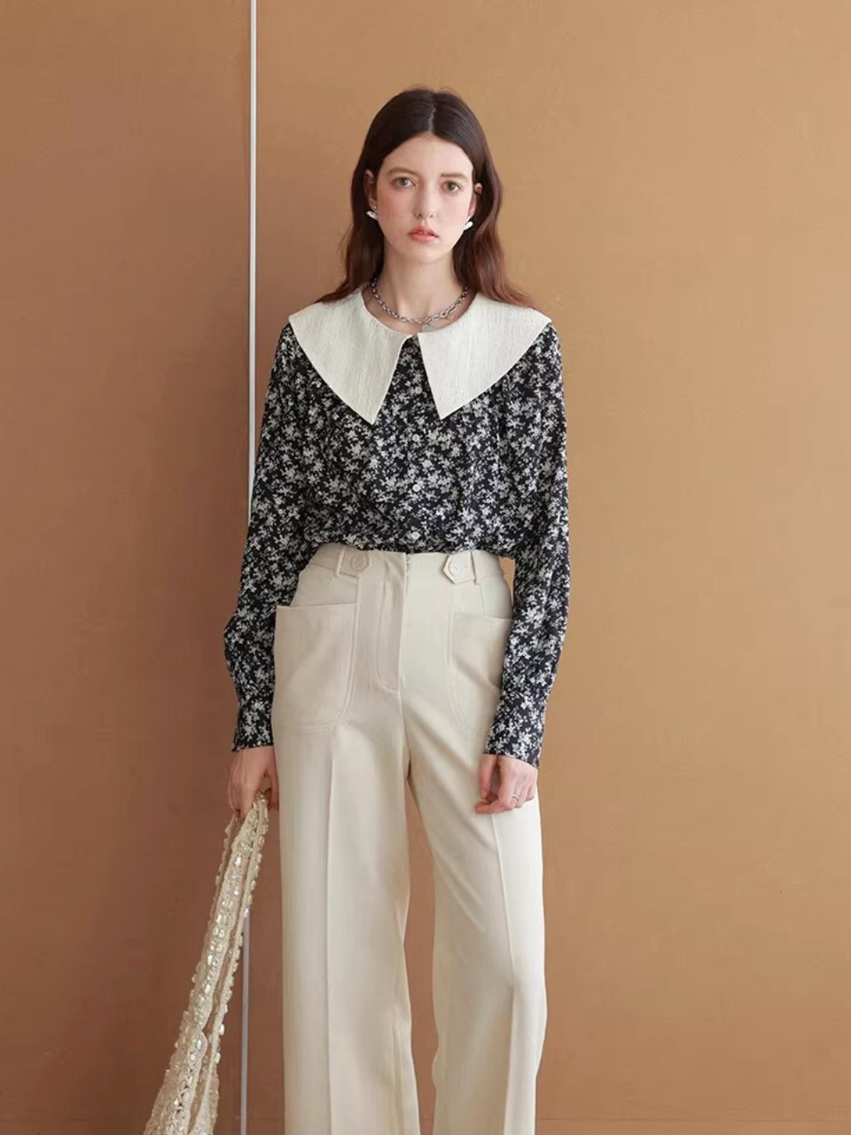 Vintage Flower Big Collar Blouse