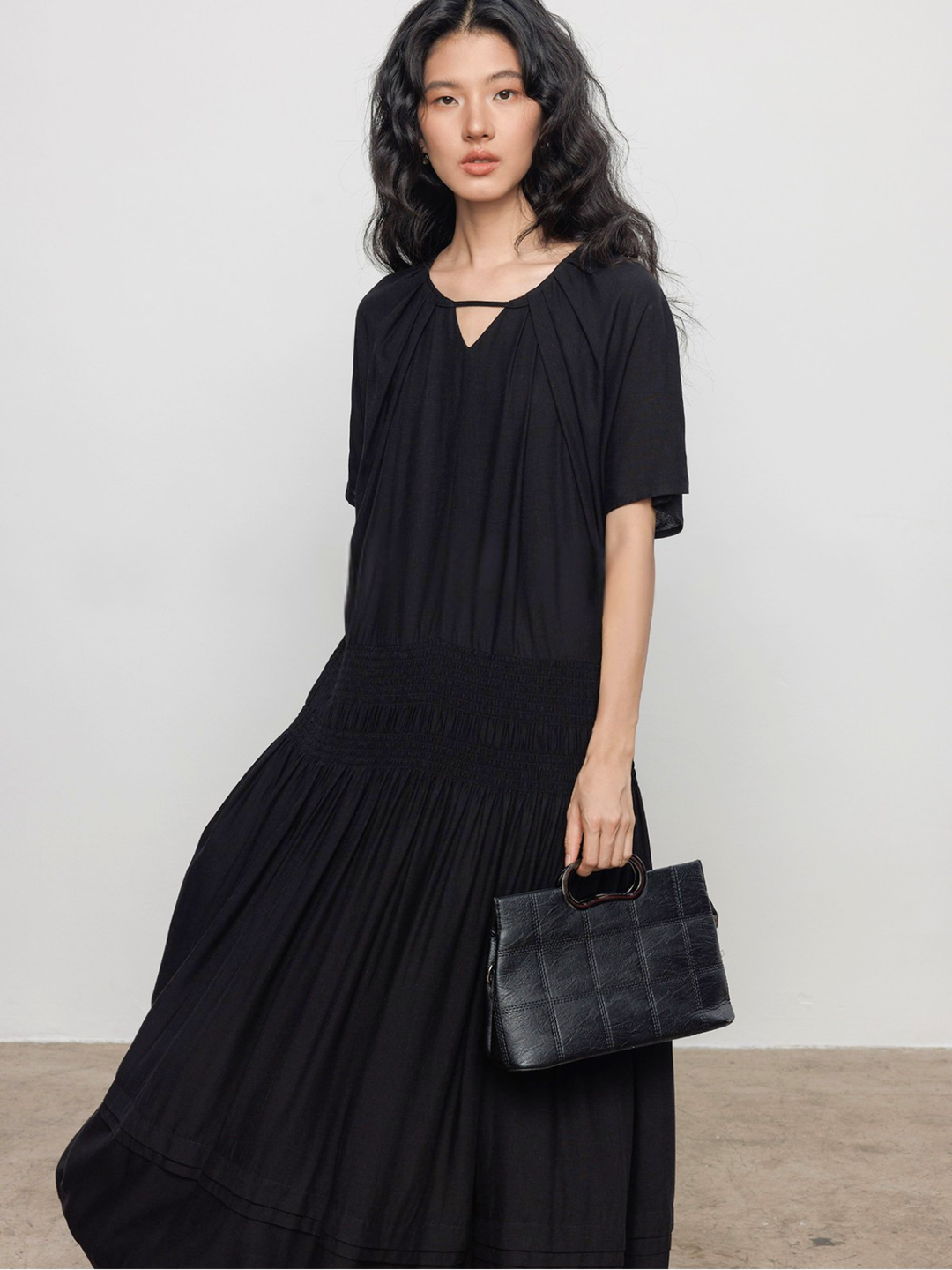 Keyhole Shirring Maxi Dress