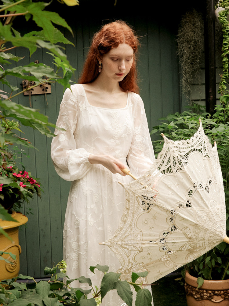 Embroidered Back Open Dress