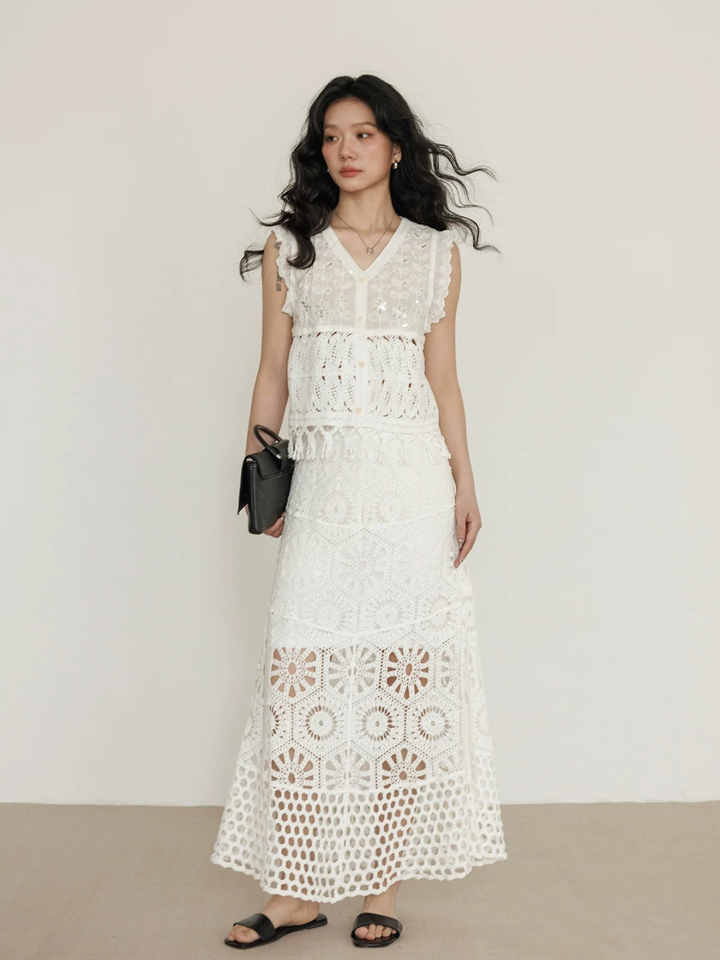 〈Pre order〉Sequin Crochet Lace Top