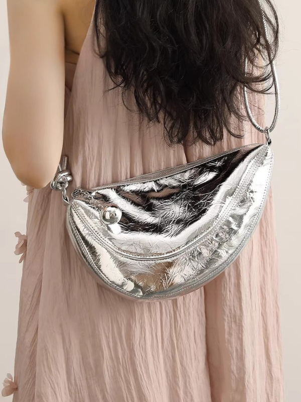 Metallic Crescent Charm Bag