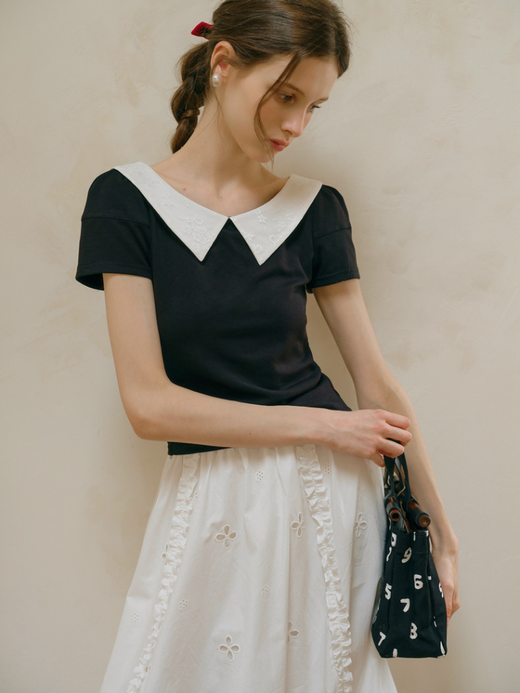 Embroidered Collar Top