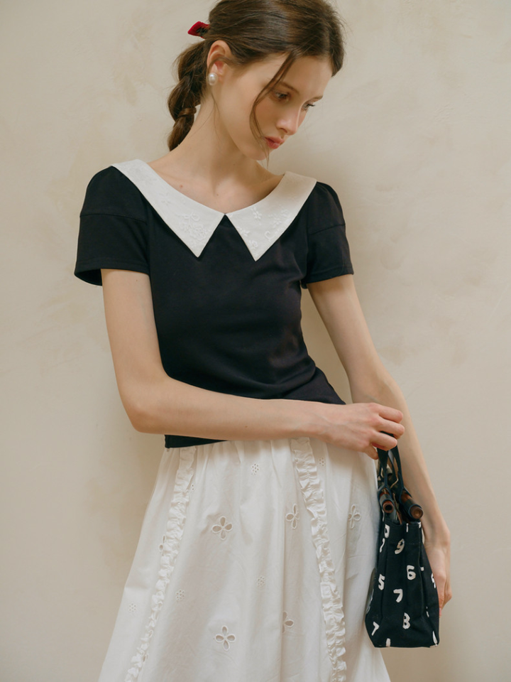 Embroidered Collar Top