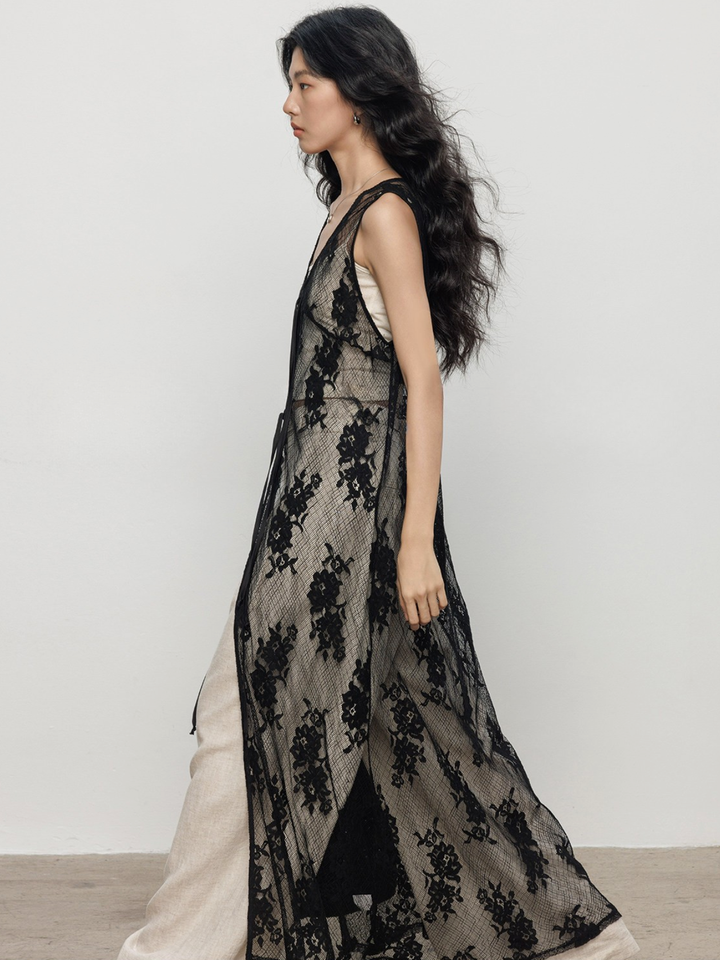 〈Pre Order〉Floral Lace Long Gilet