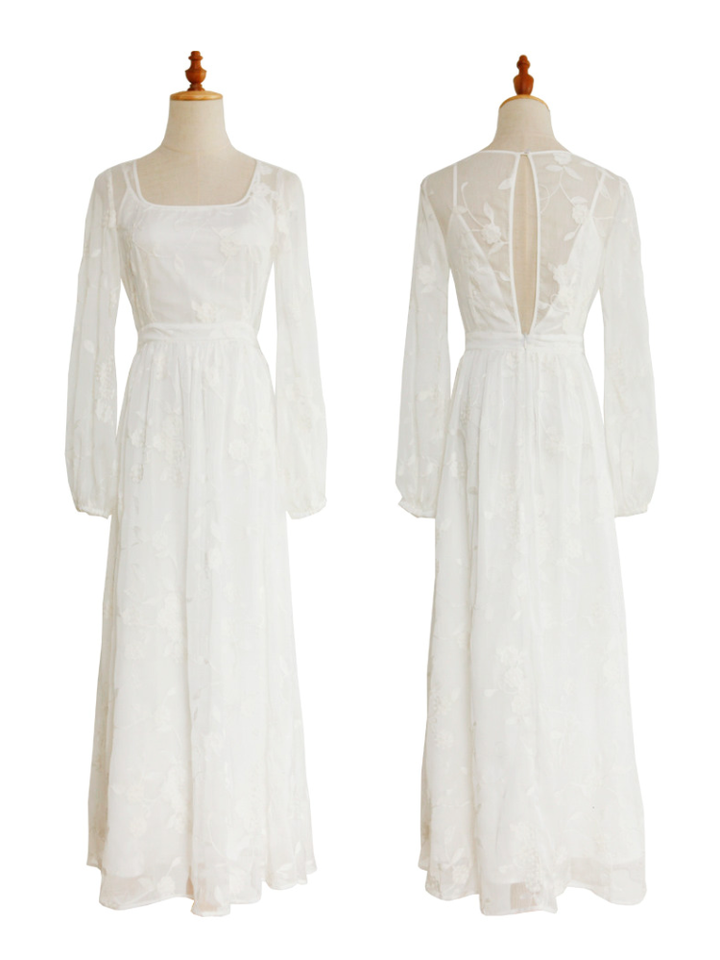 Embroidered Back Open Dress