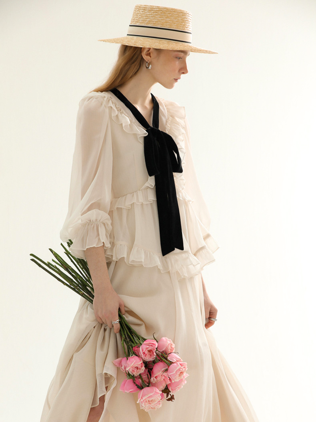 Noir Ribbon Frill Dress