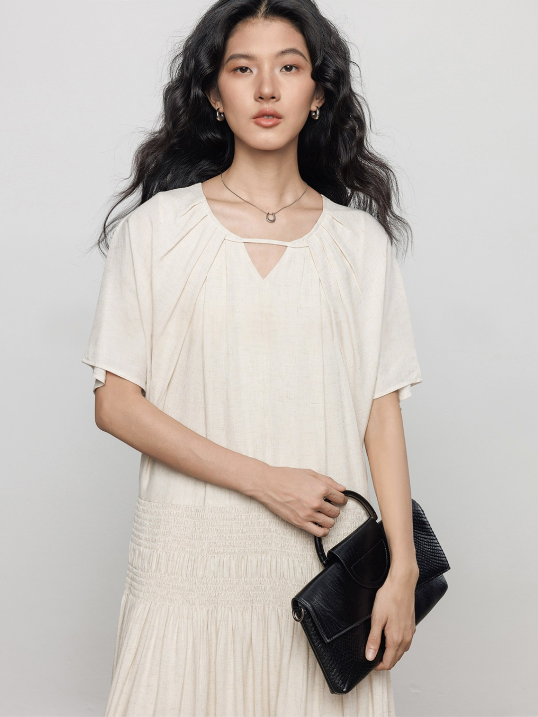 Keyhole Shirring Maxi Dress