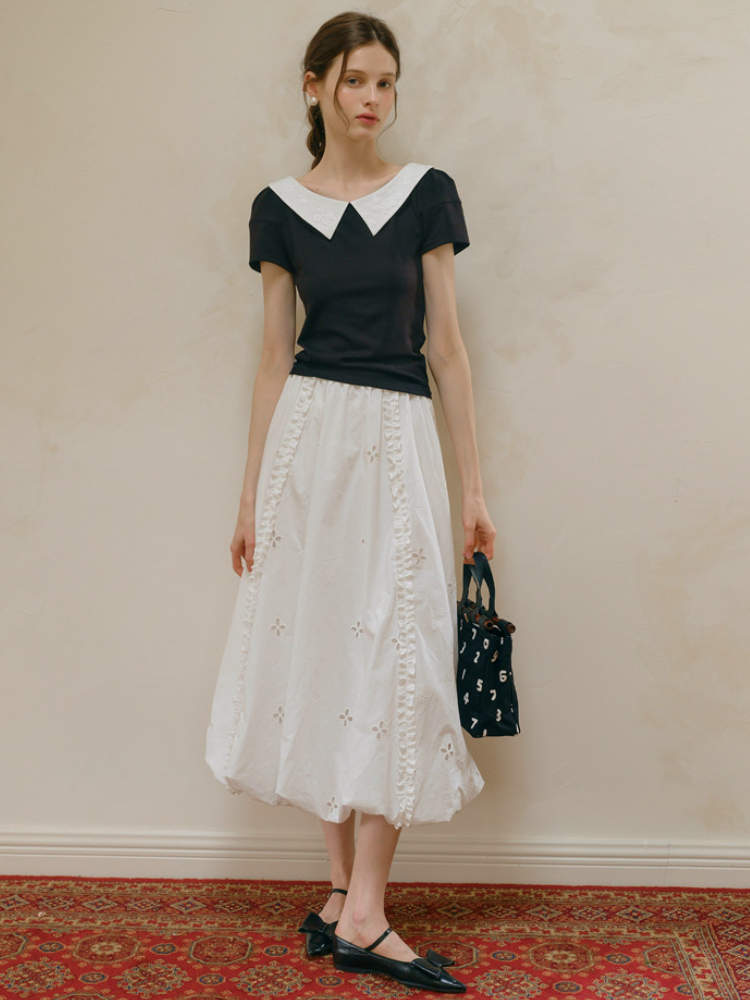 Embroidered Collar Top