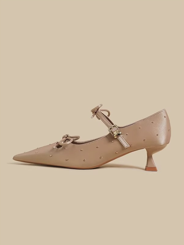 Studded Ribbon Strap Pumps