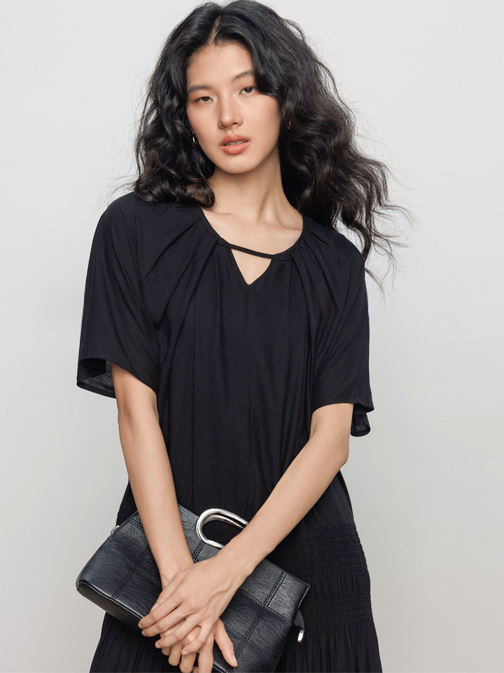 Keyhole Shirring Maxi Dress