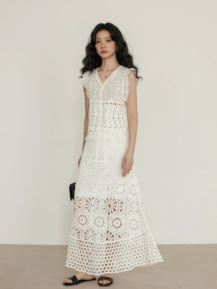 〈Pre order〉Sequin Crochet Lace Top