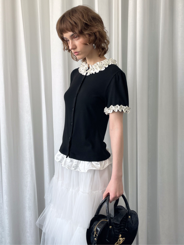 〈Pre Order〉【Loose Smell】Dot Frill Rib Top