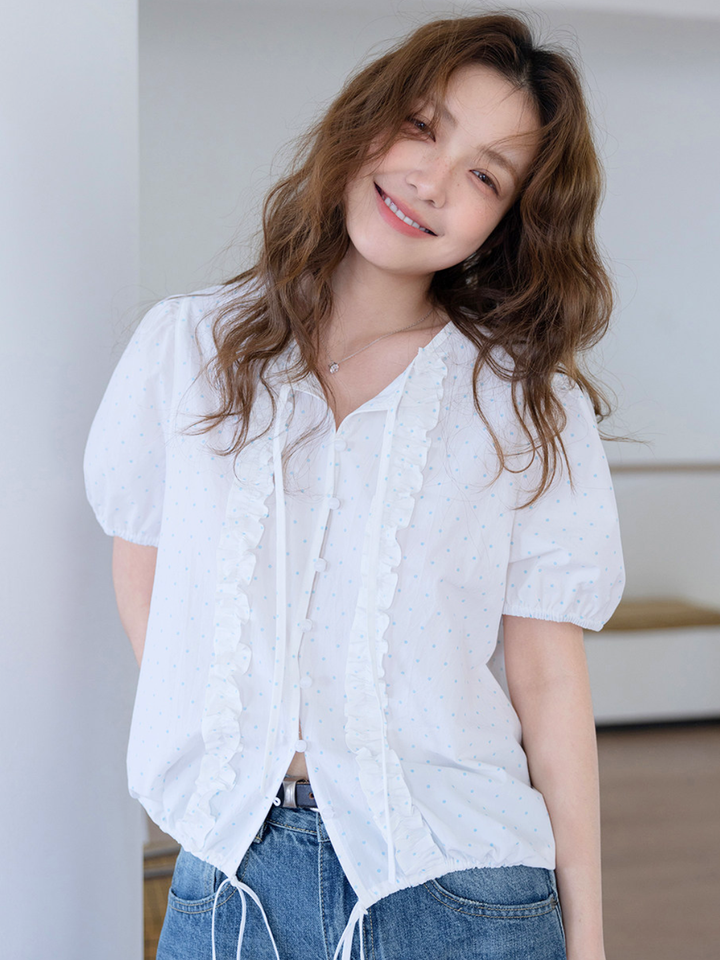 Sky Dot Frill Blouse
