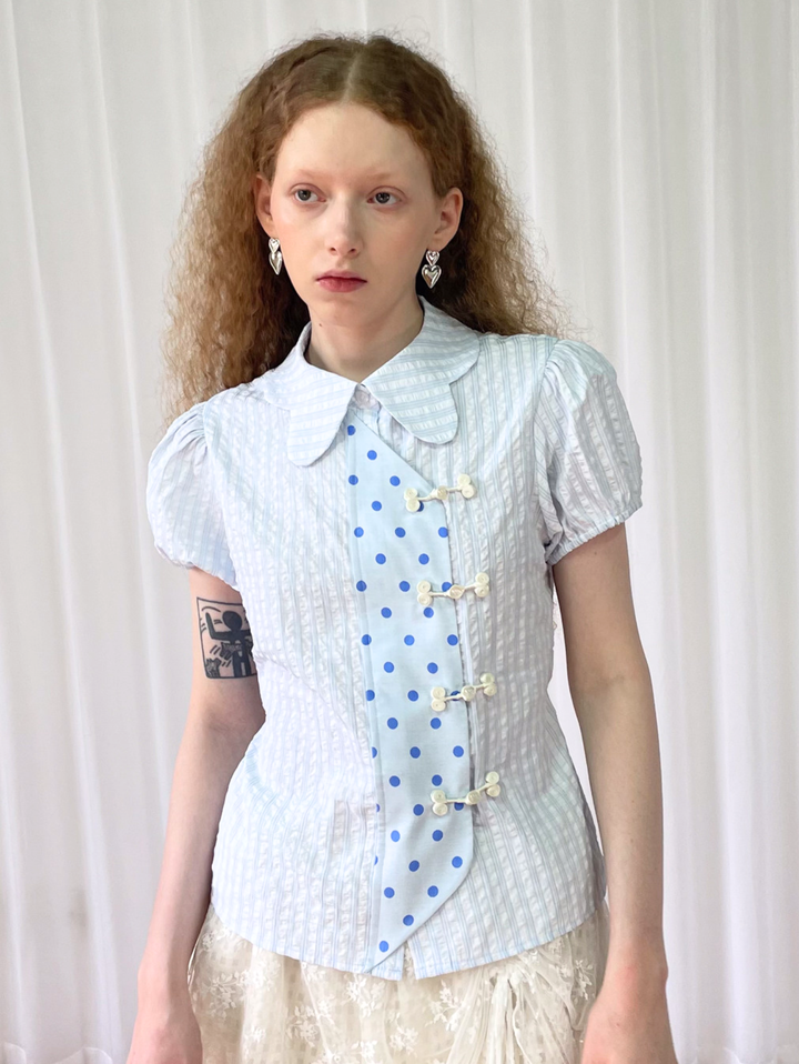 【Loose Smell】Sky Dot Panel Charm Blouse