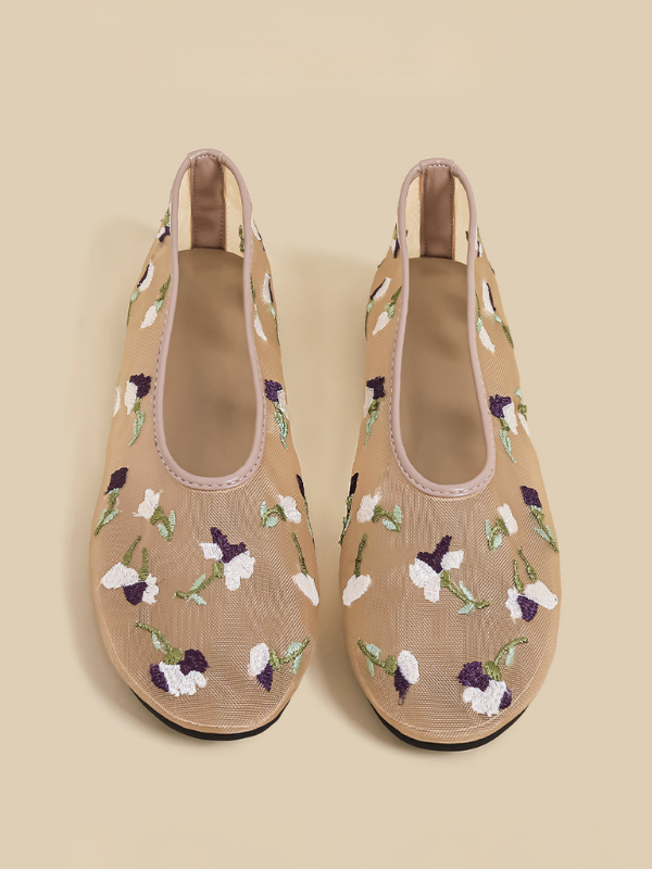 Floral Embroidery Mesh Flats