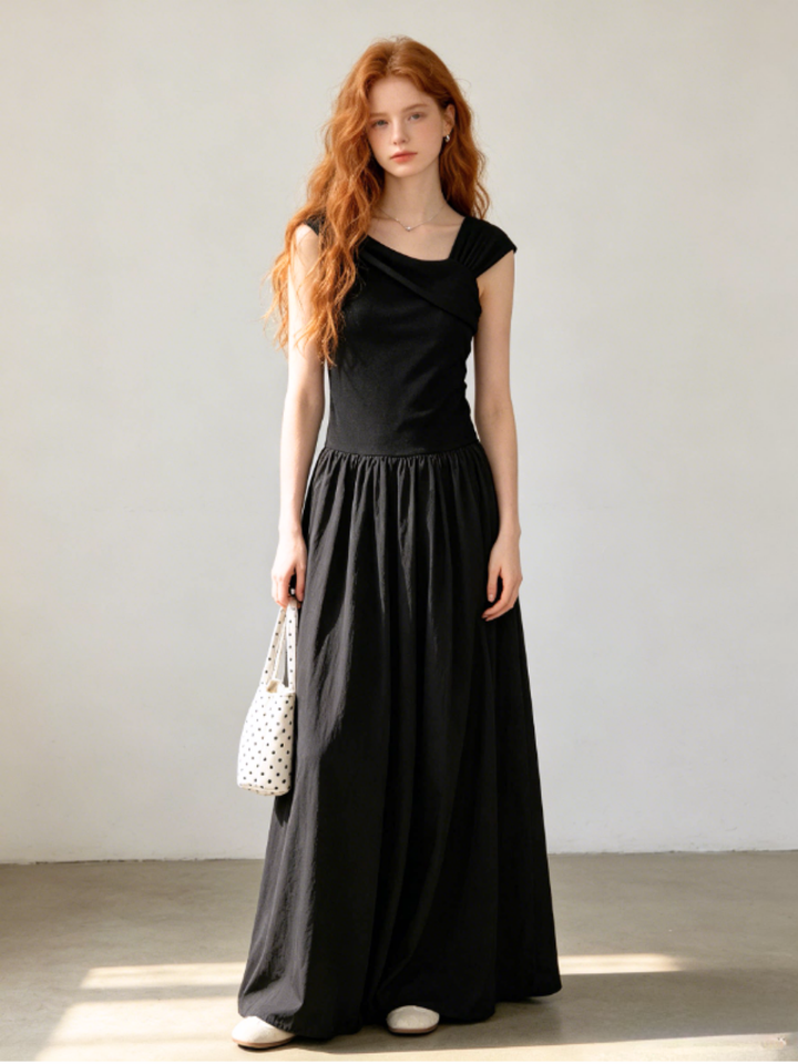 Draped Neck Flare Dress