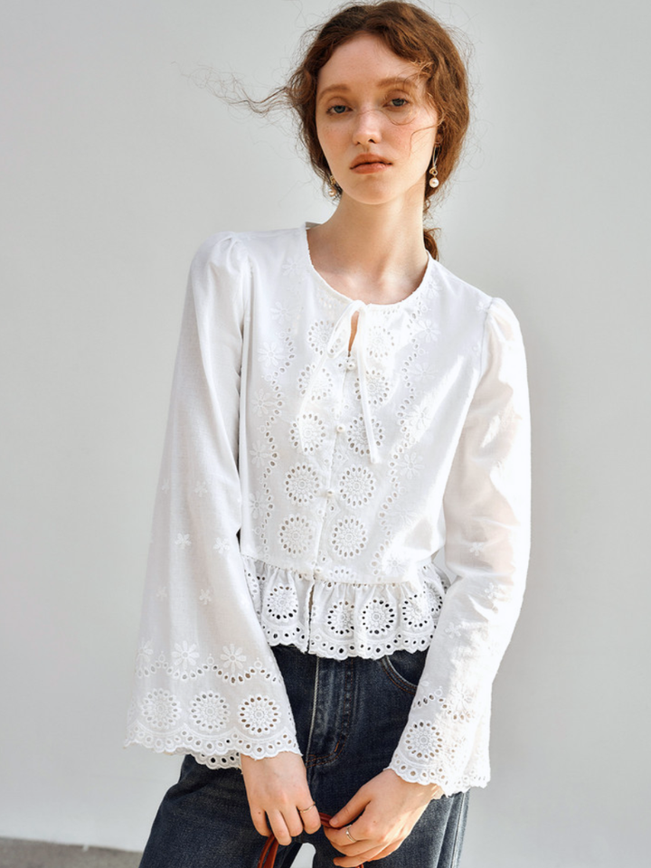 Fleur Eyelet Peplum Blouse