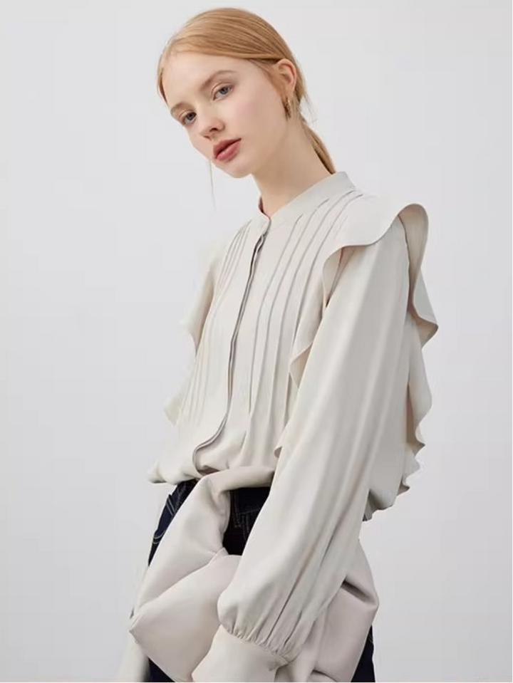 Pin Tuck Ruffle Blouse