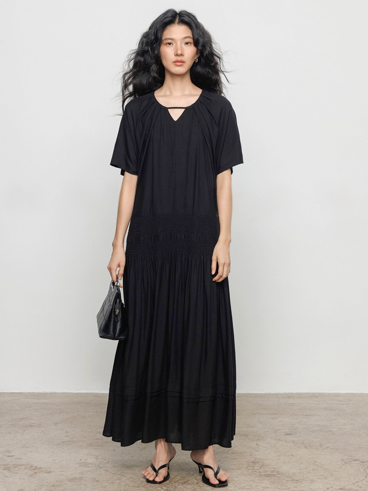 Keyhole Shirring Maxi Dress