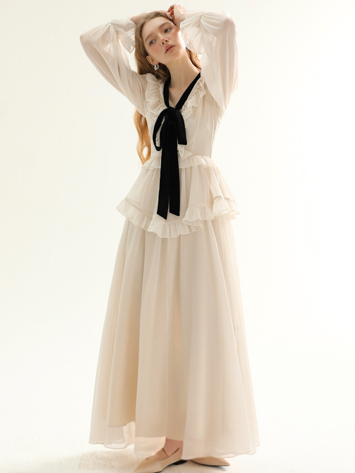 Noir Ribbon Frill Dress