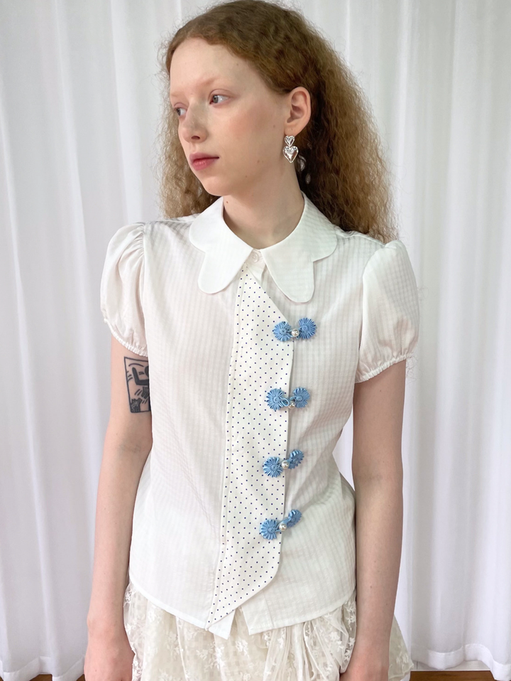 【Loose Smell】Dot Panel Charm Blouse