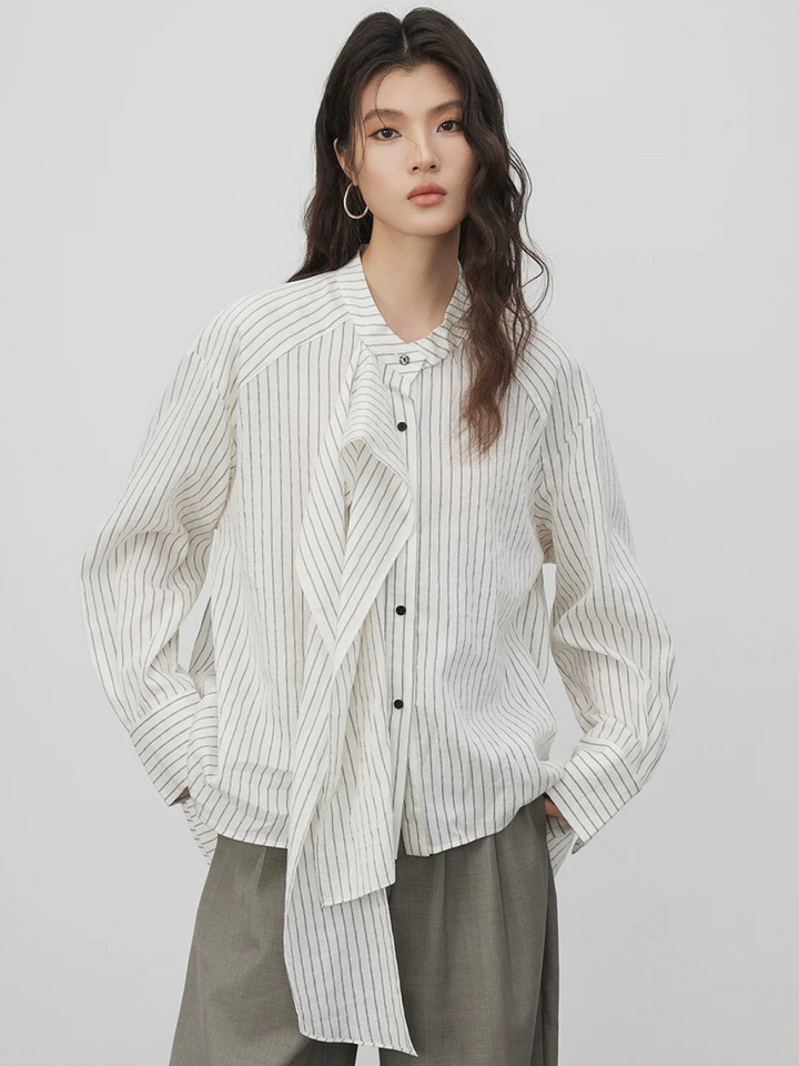 Asymmetric Tie Stripe Blouse