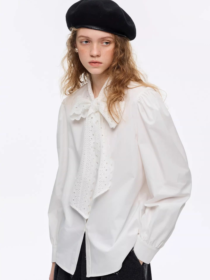 Lace Ribbon Tie Blouse