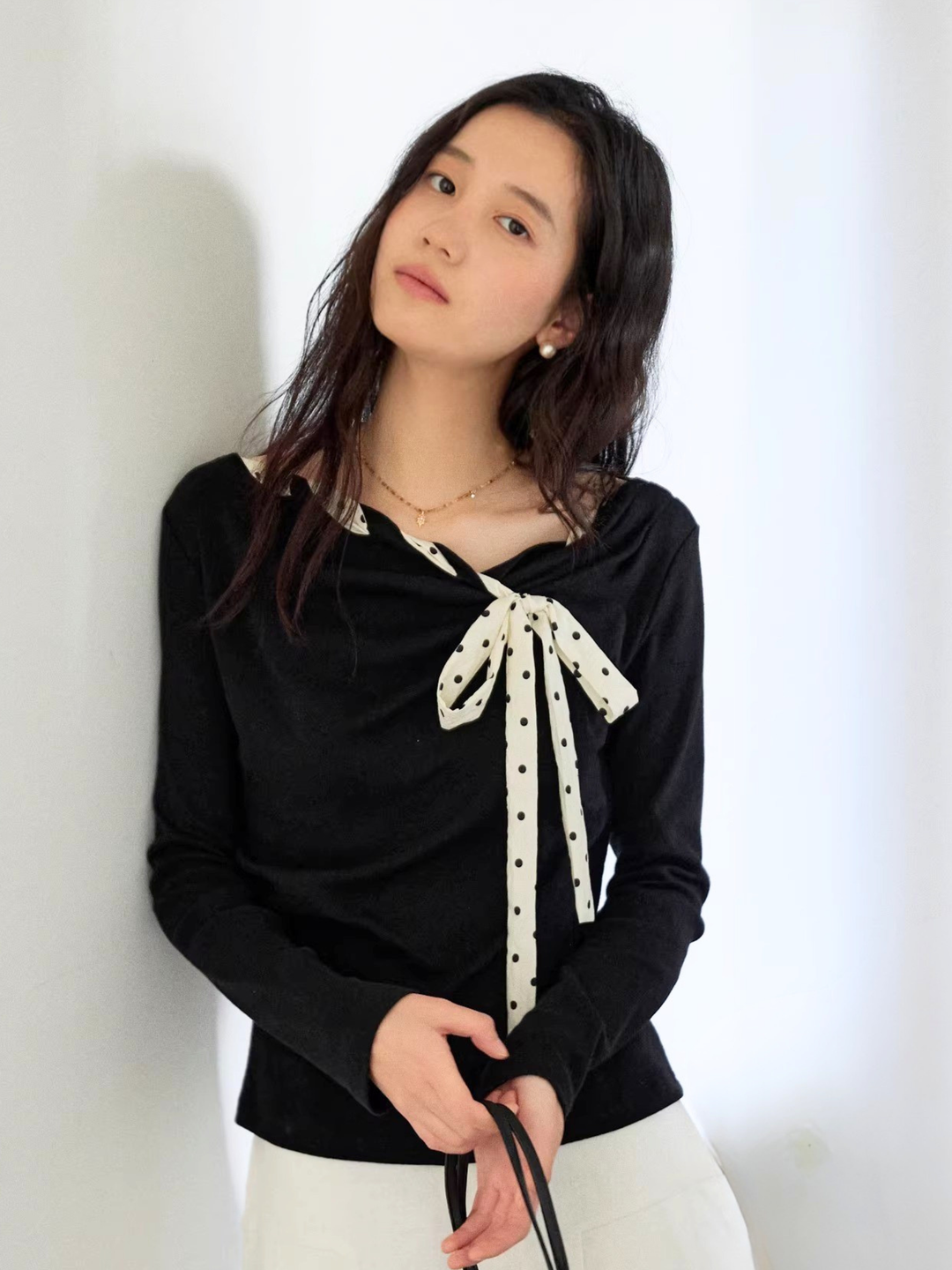 Dot Ribbon Asymmetric Cutsew