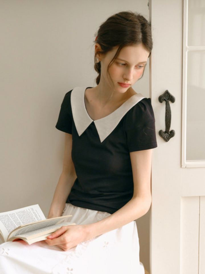 Embroidered Collar Top