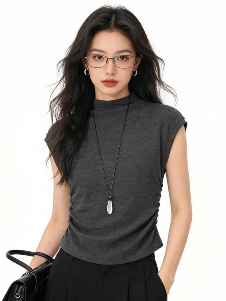Side Gather Mock Neck Top