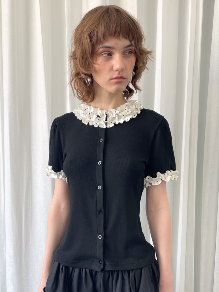 〈Pre Order〉【Loose Smell】Dot Frill Rib Top