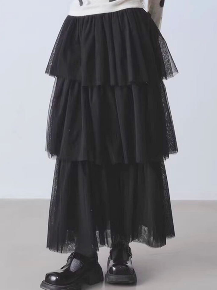 Sheer Mesh Tiered Skirt
