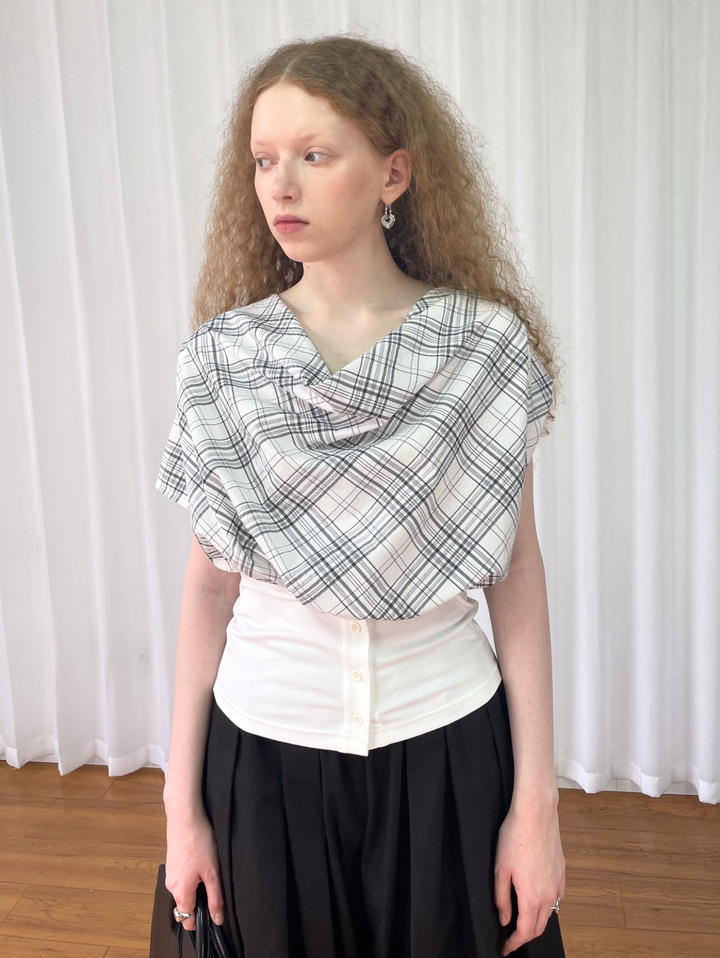 【Loose Smell】Draped Check Top