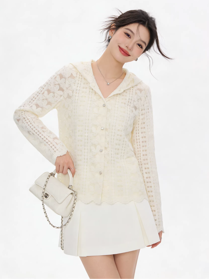 Sheer Lace Hooded Cardigan