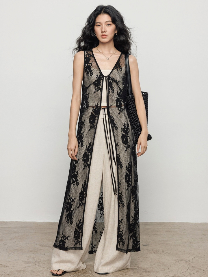 〈Pre Order〉Floral Lace Long Gilet