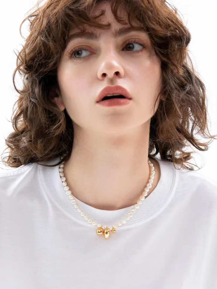 【EGO ACC】Asymmetry Pearl Short Necklace