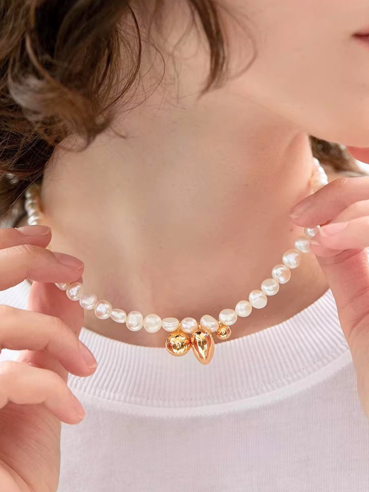 【EGO ACC】Asymmetry Pearl Short Necklace