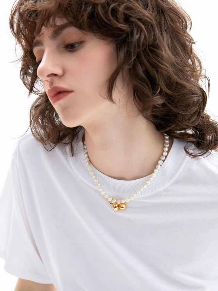 【EGO ACC】Asymmetry Pearl Short Necklace